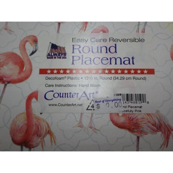 2 Reversible Flamingo Placemats Signed Lisa Audit Counter Art Round USA - Picture 6 of 7